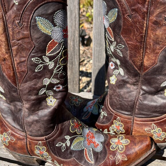Old Gringo Bonnie Floral Pattern Brown Leather Boots! Size 9B - Picture 4 of 15